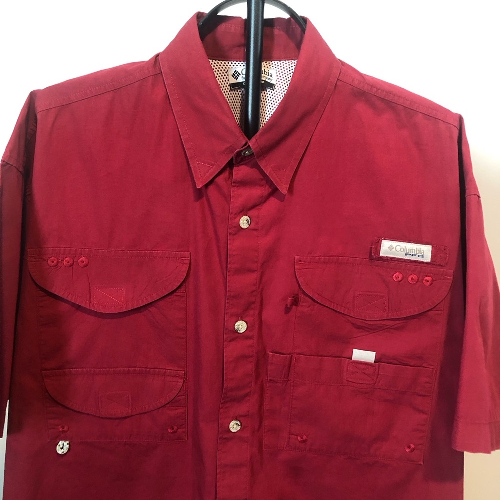 Columbia Men's Button-Down Short Sleeve Shirt - Deep Red